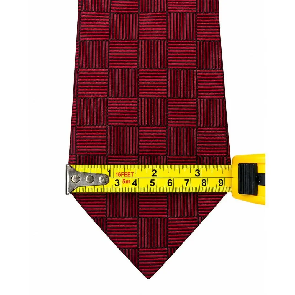 Christian Tyler Men’s Red Black Geometric Necktie Textured Basketweave UK Made